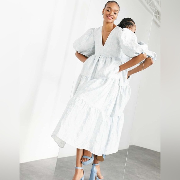 ASOS EDITION jacquard smock dress in pale blue - Picture 1 of 9